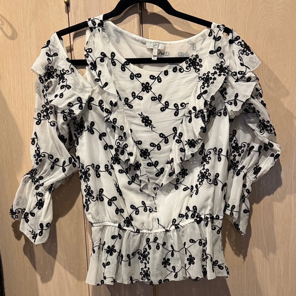 Joie Black Embroidered White Blouse - Picture 1 of 1